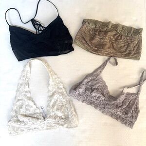 Lace no wire bralette lot of 4: Free People, Hanky Panky, Billabong size S/M